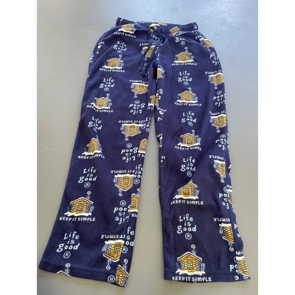 Life is Good Navy Blue Fleece Pajama Pants Cabin Keep It Simple Mens Medium